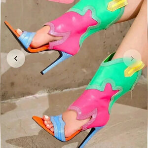 Cape Robin Nayaye Western Style Rhinestone Coated Multi Colored Cutout Heels 5.5